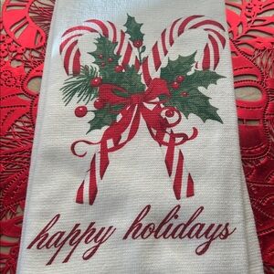 Elegant Holiday Towel with Red Candy Cane and Holly Design
